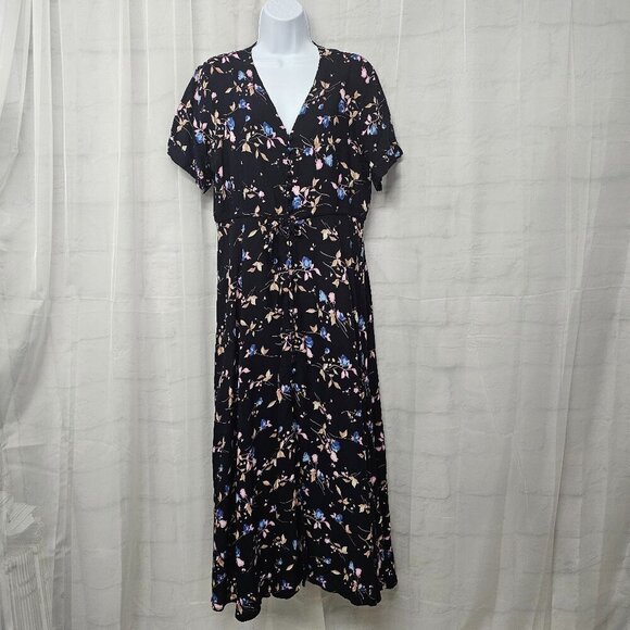Wantdo Navy Blue Pink Floral Midi Dress Cottagecore Boho L - Picture 13 of 13